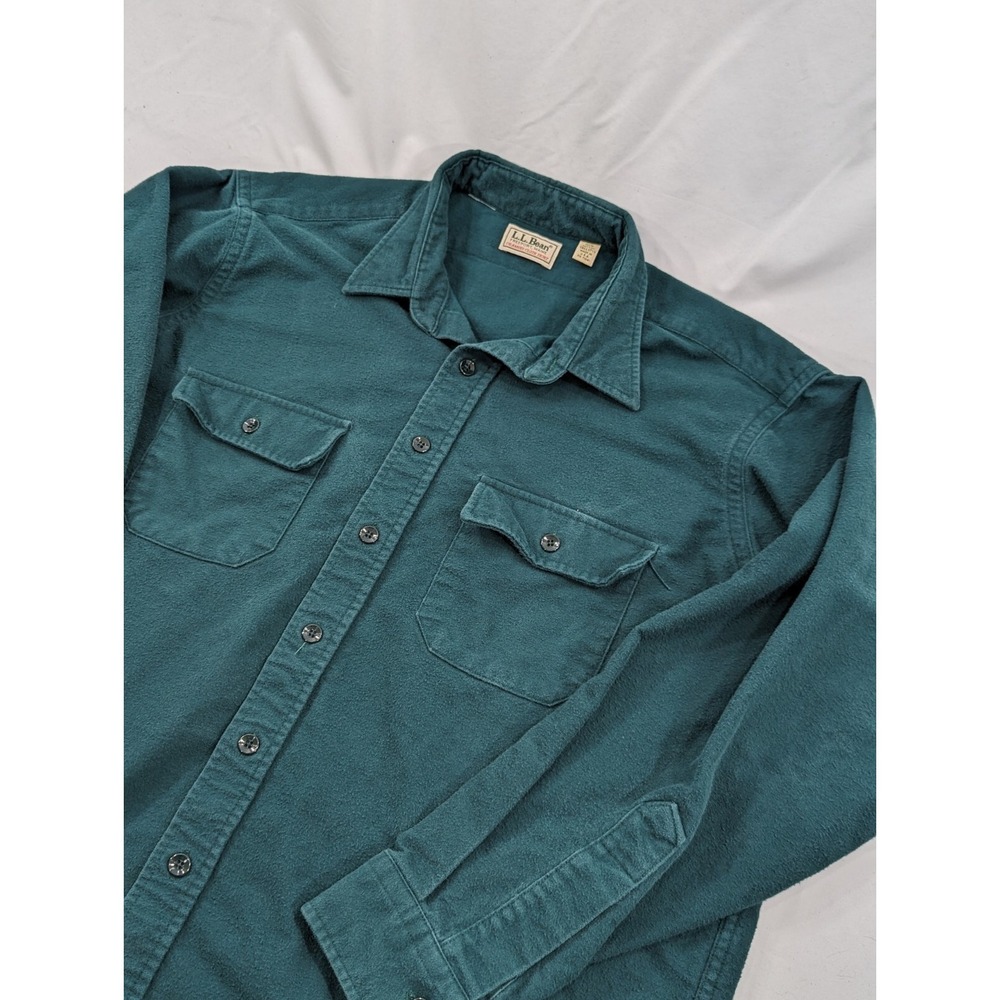 VINTAGE LL Bean Shirt XXL 17 1/2 Tall Green Chamois Cloth Thick Flannel USA